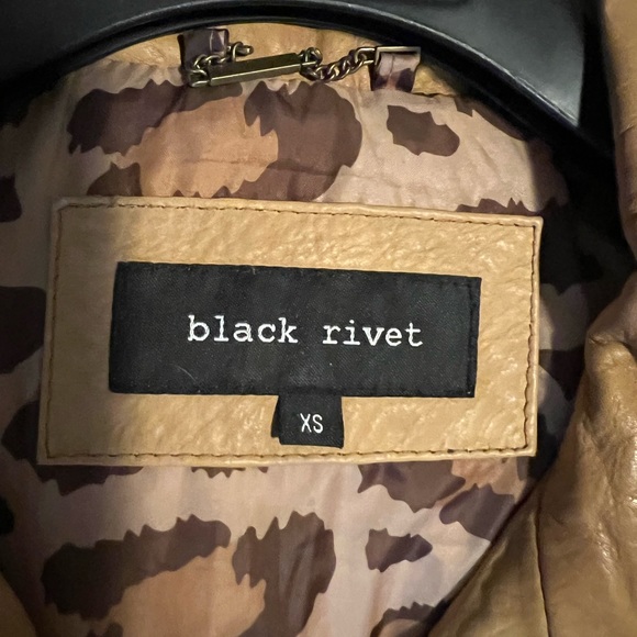 Black rivet cognac leather jacket - Picture 3 of 3